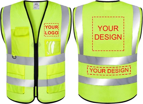 Vista 40 de BeautyWill Chaleco de seguridad con logotipo personalizado, certificado ANSI, 8 bolsillos, Clase 2, chaleco reflectante de alta visibilidad