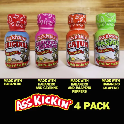 Vista 7 de Ass Kickin' A28Ax1 surtido de mini salsas, 1 botella, 4.38 longitud, ancho de 4.38 pulgadas, 4.38 pulgadas de altura, 4 unidades., 1