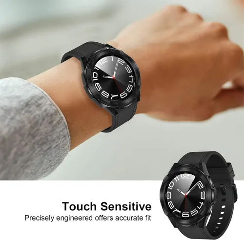 Vista 6 de Suoman Funda 3 en 1 para Samsung Galaxy Watch 6 Classic de 1.850 in, protector de pantalla de vidrio templado HD, cubierta protectora completa