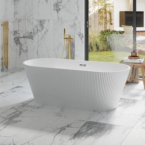 Vista 13 de 59 Inch Freestanding Bathtubs, White Acrylic Free Standing Bathtub, Modern Soaking Tub with Integrated Overflow & Chrome Drain for Bathroom Remodel