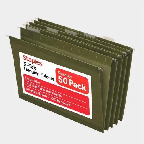 Vista 12 de Staples Carpetas colgantes para archivos, tamaño carta, azul, 5 pestañas, pestañas de corte 1/5, incluye pestañas e insertos - Paquete de 25