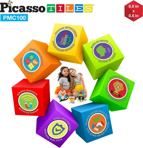 Vista 7 de PicassoTiles Mini rompecabezas de cubo magnético de 100 piezas + funda de transporte de juguetes juguete de construcción sensorial de 0.5 pulgadas