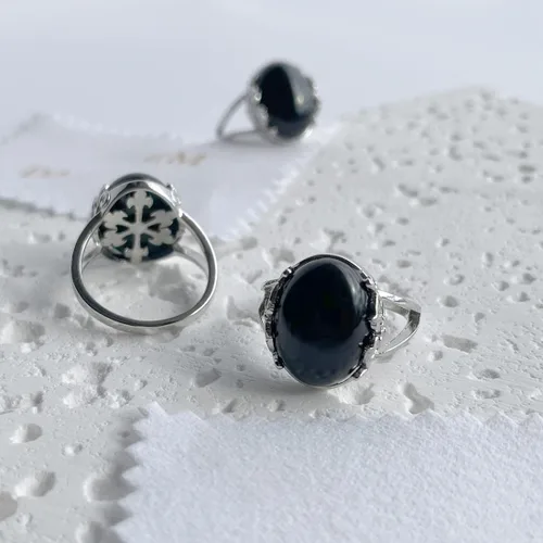 Vista 6 de Anillo de plata esterlina S925 con piedras preciosas de encaje y flores para mujeres y niñas