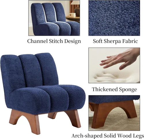 Vista 28 de Art Leon Silla decorativa moderna, sofá modular de tela sherpa, silla individual sin brazos con patas de madera para sala de estar, dormitorio, verde