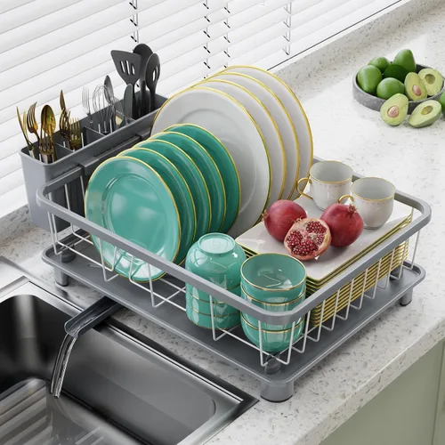 Vista 10 de Hiviweer Escurridor de Platos – Escurridor de Platos que Ahorra Espacio, Escurridores de Platos para Encimera de Cocina con Bandeja de Goteo