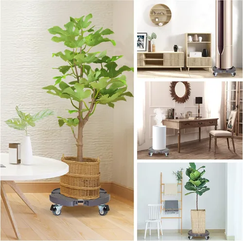Vista 7 de Paquete de 2 soportes rodantes para plantas con ruedas, 15-21 pulgadas, ajustable, resistente, con ruedas para macetas de interior y exterior