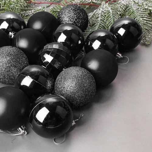 Vista 4 de Aitsite Juego de adornos de árbol de Navidad de 24 quilates, 1.57 pulgadas, mini bolas de adornos navideños inastillables para decoraciones de Negro