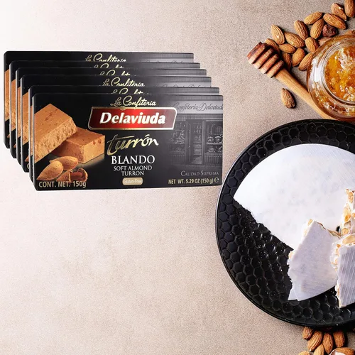 Vista 6 de Delaviuda Turron Blando - Turrón de almendras suaves (paquete de 6) – Turrón de turrón de almendra suave – Turron Blando con Almendras Calidad
