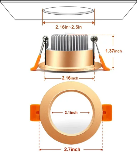 Vista 6 de Iluminación empotrable LED de 2 pulgadas, regulable, 3 W (equivalente a halógeno de 35 W), blanco ultra cálido de 2700 K, CRI80, luz de techo LED