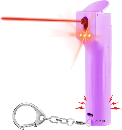 Vista 7 de Alarma de seguridad personal 3 en 1 para mujeres, llavero de autodefensa con función de spray de pimienta, llavero de defensa, bote de gel