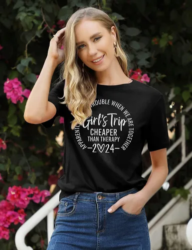 Vista 2 de Camiseta de manga corta con estampado de letras divertidas para niñas 2024