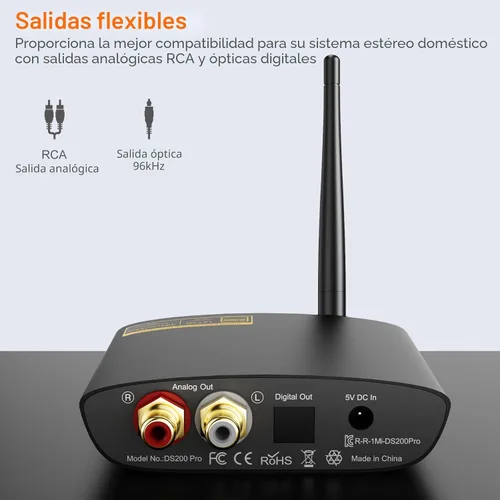 Vista 7 de 1Mii DS200Pro Bluetooth 5.3 Receptor para estéreo doméstico, adaptador de audio inalámbrico HiFi con LDAC, DAC integrado, largo alcance, salidas