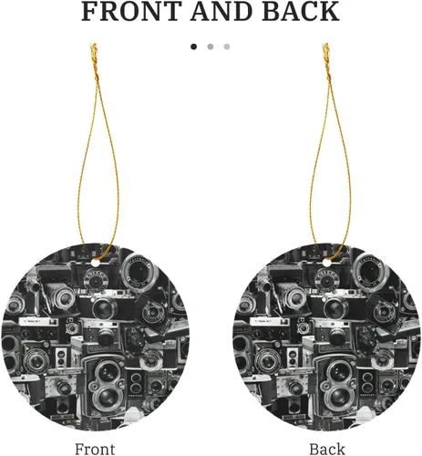 Vista 3 de Retro Cool Camera Collection Print Modern Round Christmas Ornaments, Ready-to-Hang Christmas Vacation Ornaments and Decor