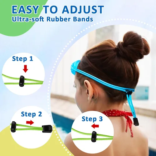 Vista 5 de XDX Kids Swim Goggles, 3 Pack With Adjust Bungee Strap, No Leaking Anti-Fog for Boys Girls Age 3-14