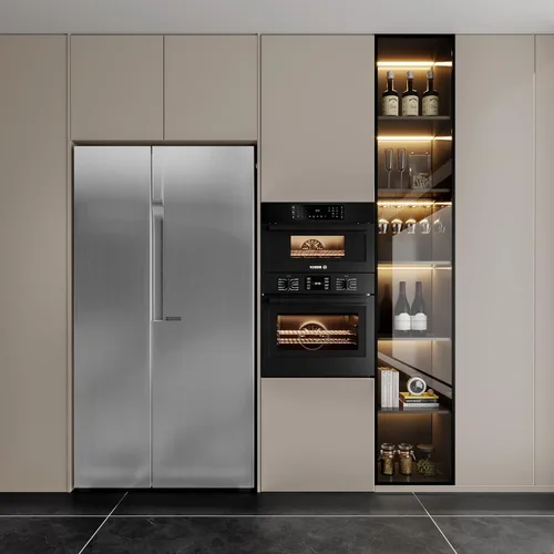 Vista 2 de Papel pintado autoadhesivo de acero inoxidable plateado de Abyssaly extraíble para pegar y pelar para encimeras, refrigeradores, electrodomésticos