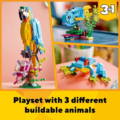 Vista 2 de LEGO Creator 31136 - Juego de juguetes de construcción de loro exótico 3 en 1, se transforma en 3 figuras de animales diferentes, desde loros