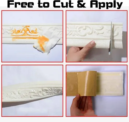Vista 5 de Moldura de espuma flexible de 7.5 pies, despegar y pegar, borde de pared de espuma 3D, línea de cintura, borde de papel tapiz, fácil de aplicar