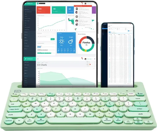 Vista 8 de HUO JI Teclado Inalámbrico Multidispositivo, Bluetooth y Modo Dual de 2.4G para iPad, Cambio a 3 Dispositivos para Celular, Tablet, PC, Smart TV