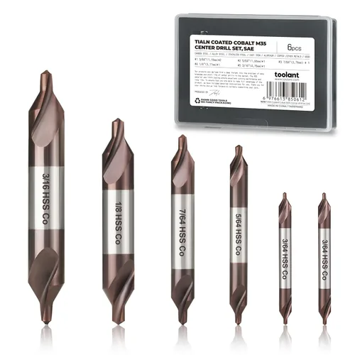 Vista 11 de Juego de brocas centrales toolant, broca centrada de cobalto recubierta de TiAlN M35 HSS para acero inoxidable, acero al carbono, acero de aleación