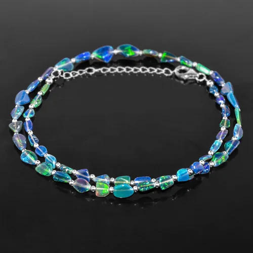 Vista 2 de OdrillionGems 100% Genuine Ethiopian Black Opal Gemstones Choker Necklace, Opal Nuggets Beads, 925 Sterling Silver, Healing Crystals, Handmade