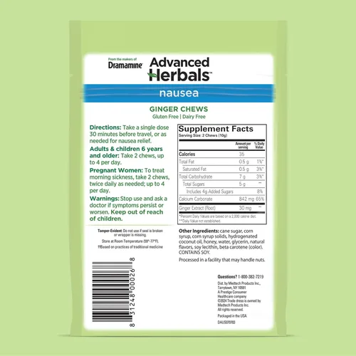 Vista 7 de Dramamine - Masticables de jengibre para aliviar náuseas, 20 masticables blandos y fórmula de larga duración, 18 unidades (paquete de 2)