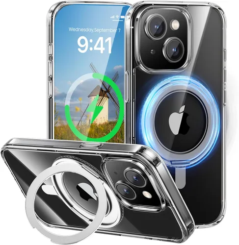 Vista 33 de MAGIC JOHN Soporte Magnético Invisible Giratório de 360° para iPhone 14/iPhone 13 [Antideslizante] [Compatible con MagSafe] Funda con soporte de 16