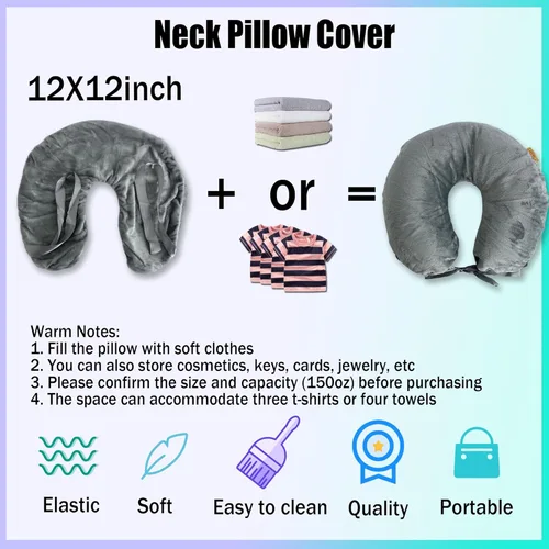 Vista 2 de JuGeoZhi Funda de almohada para el cuello para viajes en aviones - Funda de almohada de viaje rellenable Bolsa de almacenamiento rellena con ropa