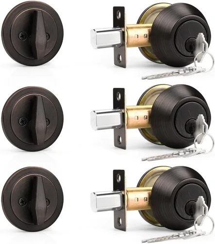Vista 14 de Probrico Cerrojos de un solo cilindro, color negro plano, conjunto de manijas con llaves de ranura, 3 llaves para hardware de puerta