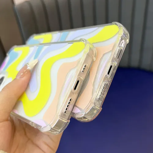 Vista 6 de Ginkgonut Compatible con iPhone 14 Pro, diseño ondulado simple y lindo para mujeres y niñas, funda de TPU suave + protección de policarbonato duro