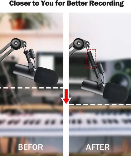Vista 5 de Tubo de extensión de soporte de micrófono, tubo de extensión de micrófono macho de 5/8 pulgadas hembra a 5/8 pulgadas para soportes de escritorio