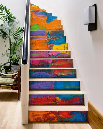 Vista 9 de FLFK Calcomanías para Escaleras - Calcomanías Adhesivas para Escaleras Despegar y Pegar, Pintura al Óleo Graffiti Calcomanías para Contrahuellas