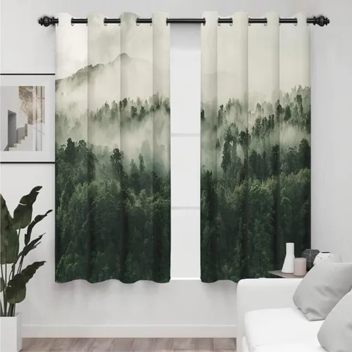 Vista 16 de AWERT Cortinas opacas para dormitorio, árbol azul claro con niebla, cortinas de bosque natural, 2 paneles para sala de estar, bloqueo de calor, 21 x