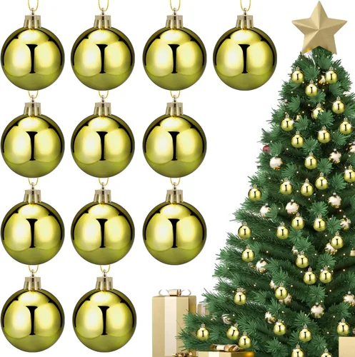 12 piezas de 2.4 pulgadas, bolas de Navidad doradas, adornos para árbol de Navidad, colgantes de árbol de Navidad, bolas brillantes navideñas, juego