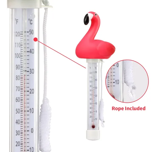 Vista 3 de 2 Packs Floating Pool Thermometer, Flamingo & Turtle Design Large Size Easy Accurate Readings for Water Temperature, Shatter Resistant with String