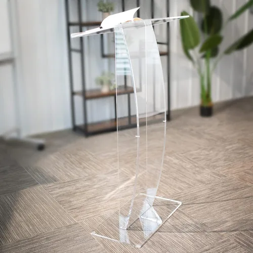 Vista 6 de VIVO Soporte acrílico para podio, elegante atril de presentación profesional transparente con plataforma de superficie de lectura de 27 pulgadas
