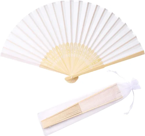 Vista 9 de Abanico de mano de seda imitada, tela de seda imitada, bambú plegado de mano, accesorios de baile nupcial, regalos de fiesta de boda para iglesia