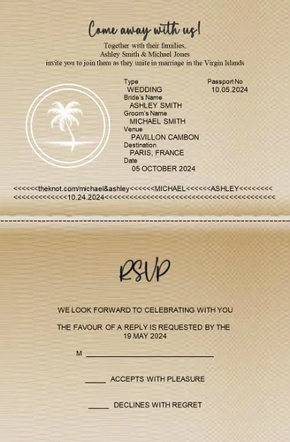 Vista 6 de Passport Destination Wedding Invitations with RSVP Detachable Postcard Quantity of 50