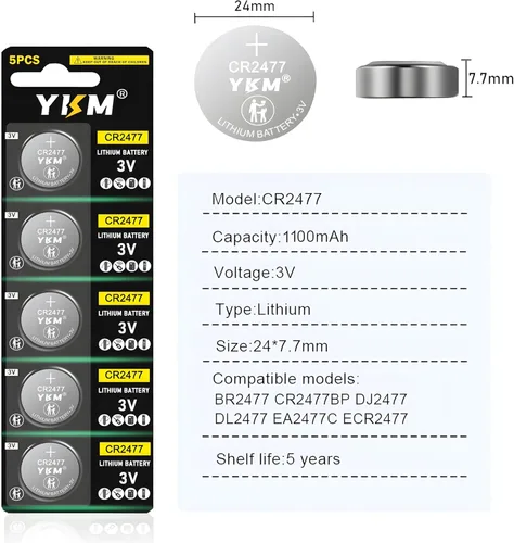 Vista 2 de YKM Batería de litio CR2477 de 3 V de alta capacidad DL2477 ECR2477 2477 2477 para sensor de temperatura, termostato inteligente, detector