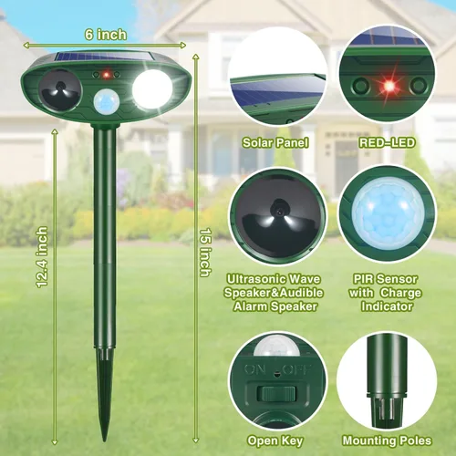 Vista 9 de 2Pack Sonic Fortress Pro Deer Repellent Solar Ultrasonic Animal Repellent Outdoor with Motion Detection&Flash Light Squirrel Fortress Pro Keep