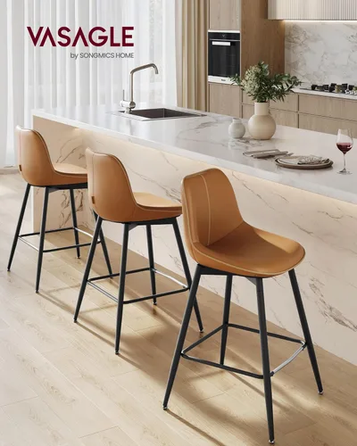 Vista 3 de VASAGLE Juego de 2 Taburetes de Bar, Taburetes de Bar de Altura de Mostrador con Respaldo, Respaldo Ergonómico, Cuero Sintético, Patas de Metal