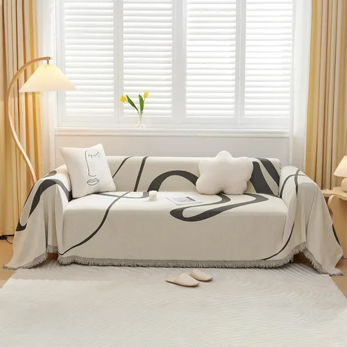Vista 33 de VClife Funda bohemia de felpilla para sofá, apta para mascotas, gruesa, beige, crema, blanco, a cuadros, triangular, con borlas, agradable a