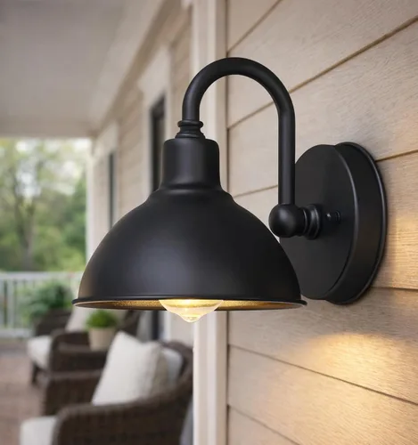 Vista 7 de Luces de granero de cuello de cisne para exteriores, pequeñas y sofisticadas luces de porche de granja, aplique de pared moderno negro impermeable