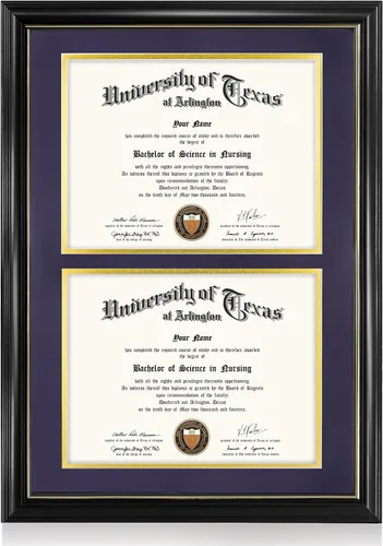 Vista 42 de GraduationMall Marco de diploma de certificado de 8.5 x 11, madera maciza y vidrio templado, acabado negro con ribete dorado