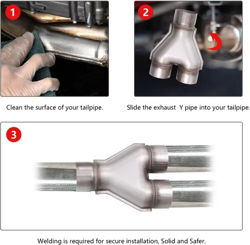 Vista 4 de Universal de acero inoxidable de 2 pulgadas tubo de escape Y, conector adaptador de escape dual de 2 pulgadas ID simple a 2 pulgadas para coche
