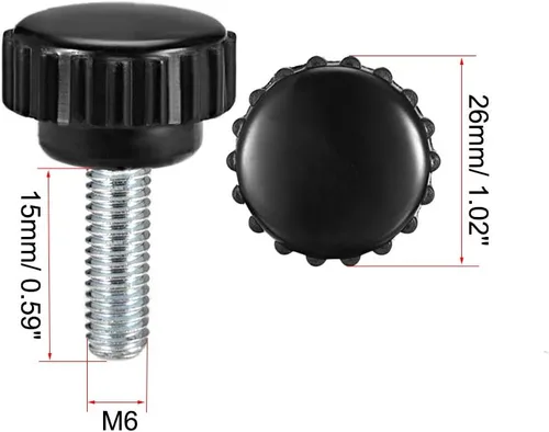 Vista 111 de uxcell 2 perillas de sujeción moleteadas M6 x 0.394 in métricas de acero inoxidable 304 rosca macho tornillo de pulgar en tipo 1.181 in cabeza