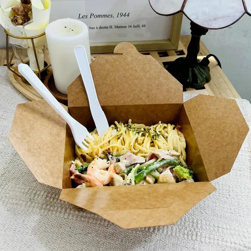 Vista 3 de Recipientes de comida Kraft Brown de 48 onzas – (paquete de 50) cajas de almuerzo reciclables resistentes a fugas y grasa, contenedores