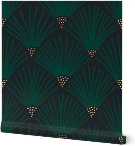 Spoonflower Papel tapiz autoadhesivo de 12 x 2 pies, color verde esmeralda oscuro, escala de vieira Art Deco de los años 20, elegante papel tapiz