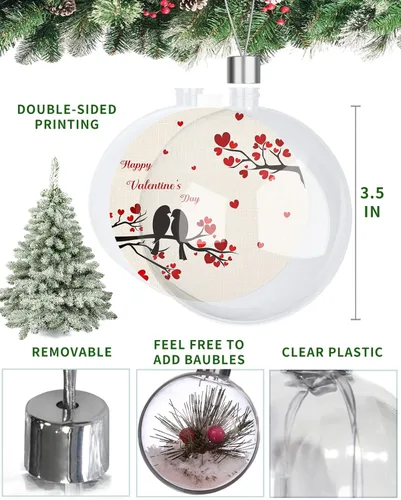 Vista 7 de Adornos de bolas de Navidad para árbol de Navidad, decoraciones de Navidad inastillables para el día de San Valentín, diseño de pájaro, corazón