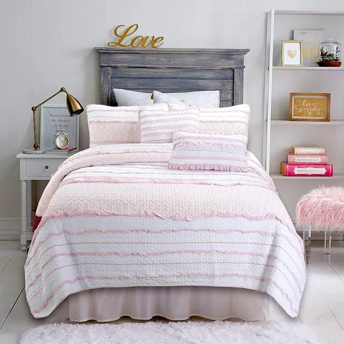 Vista 28 de Cozy Line Home Fashions Queen - Juego de edredón reversible de 7 piezas con bonito bordado de búho rosa, azul y verde, 100% algodón, colcha