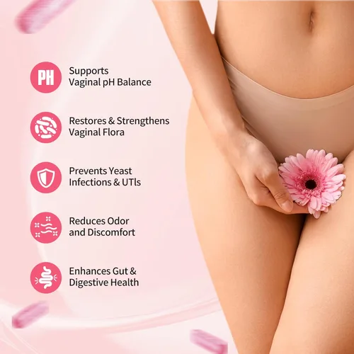 Vista 6 de BAKAKOUL Suplemento de probióticos vaginales con prebióticos y mezcla de probióticos de Lactobacillus para el equilibrio del pH en mujeres